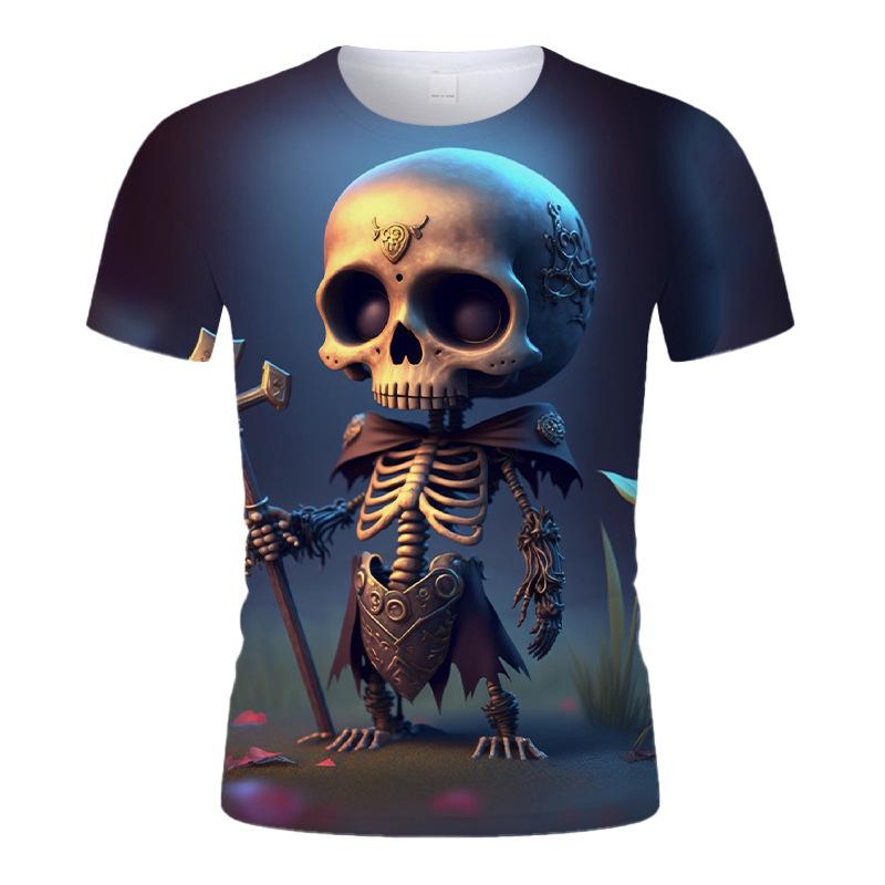 Q Edition Cute Skull Summer Men T Shirts Lightweight Breathable Casual Kids Round Neck Sleeve Short Streetwear Oversized Tops