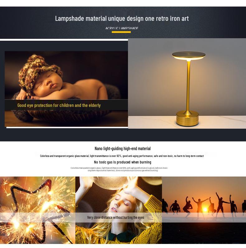 LED Retro Touch Table Lamp – Induction Flying Saucer Design for Hotels & Restaurants, Rechargeable I-Shaped Metal Lighting Fixture.