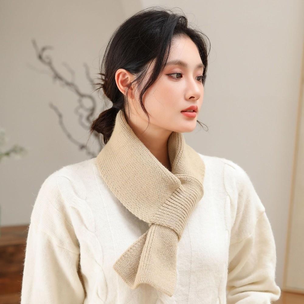 Windproof Knitted Scarf Solid Color Cross Short Scarf Fashion Neck Thermal Warmer Autumn Winter