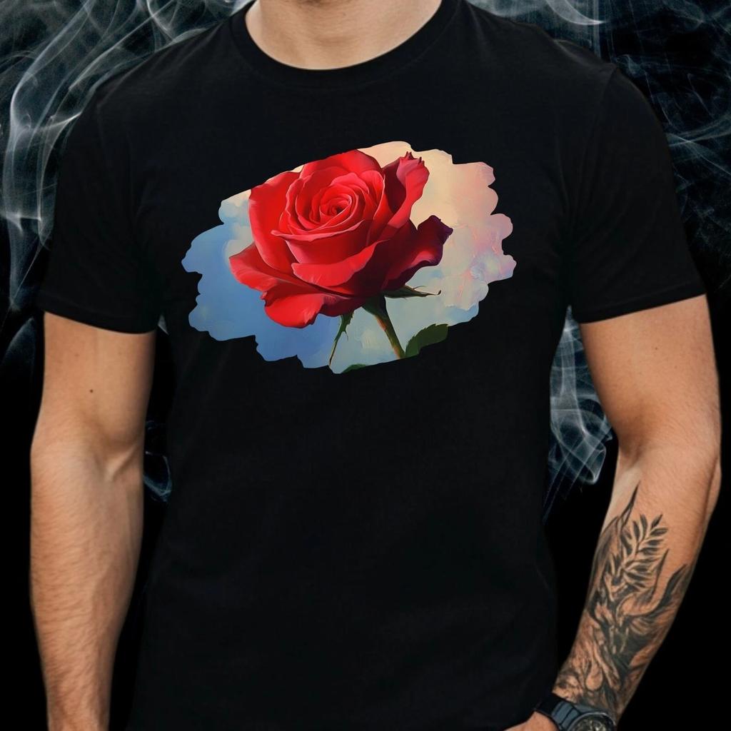 T-Shirt Herren Rote Rose Motiv Baumwolle Größe S bis 5XL