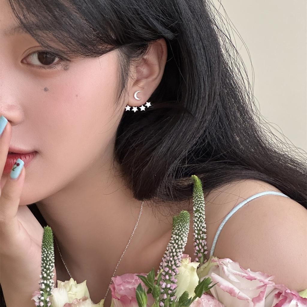 925 Silver Needle Star Moon Hanging Earrings Female Mori Sweet Premium Brushed Earrings Niche Fashion Earrings
