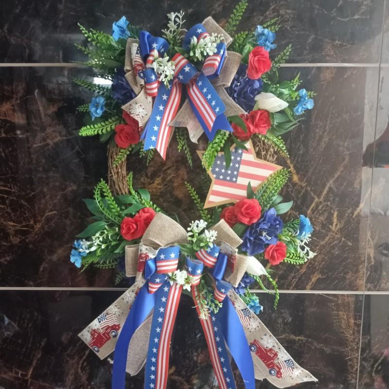 4th Of July Wreath Door Hanging Decoration With USA Flag Patriotic Party Home Outdoor Festive Display