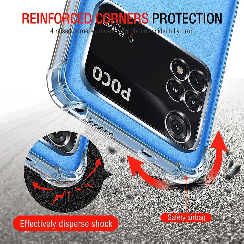 Противоударный силиконовый мягкий чехол для телефона с подушкой безопасности для Xiaomi POCO F3 F2 X4 X3 X2 M4 M3 Pro 5G, прозрачный ультратонкий задний прозрачный чехол