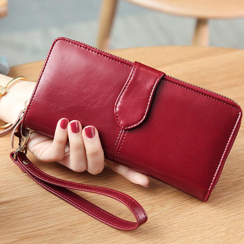 Women 3 Fold Wallet Money Clip High Quality Wristlet Clutch Leather Long Purse Female Card Holder