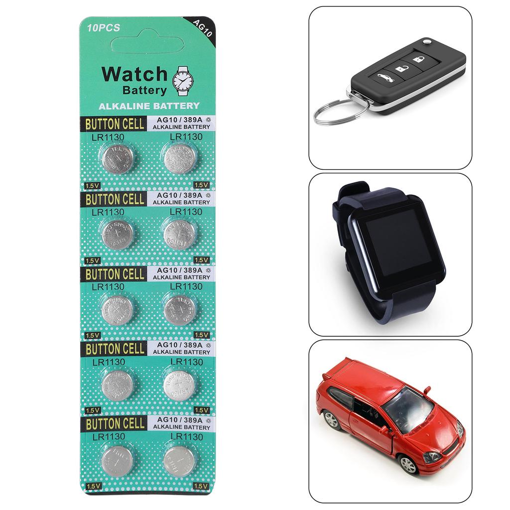 Pack of 10pcs High Energy LR1130 Button Cell Batteries 1.5V Long Service Life Replacement AG10/LR54/389A/189/SR1130