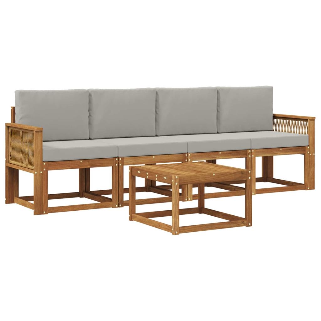 Outdoor Sofa Set 5 pcs Natural and Light Grey Polyester