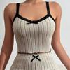 2 Pcs/Set Women Summer Pajamas Suit Shirring Edge Sleeveless Backless Crop Top Lace Bow Decor High Waist Mini Shorts Daily Nightie Slim Fit Sleepwear