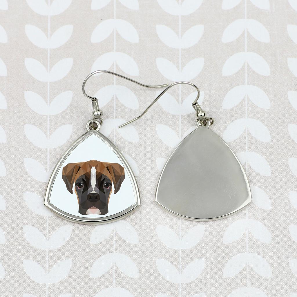 Bokser, Boxer Iii -Kolczyki Ze Zdjęciem I Napisem Geometryczne Pies Art-Dog