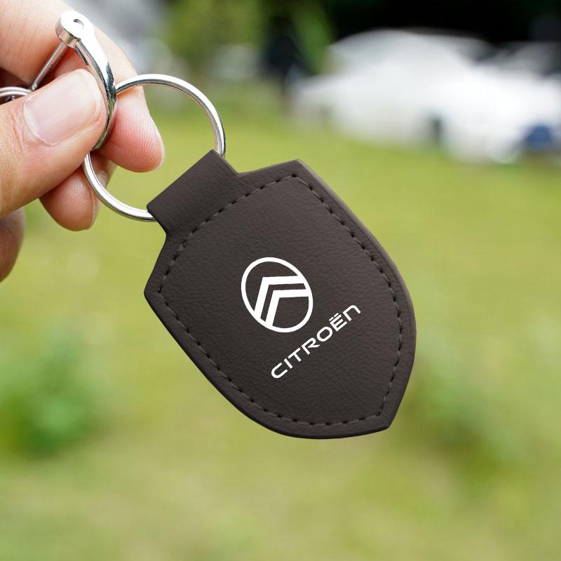 Car Leather Keychain Shield Styling Emblem Key Ring For Citroen C6 DS5 RD3 Cross Berlingo Xsara Grand Picasso Jumper Cactus Saxo