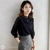 J-Scott Balloon Sleeve Knit Top with Lace Neck, Ribbed Design, Stand-Up Collar, 3/4 Sleeves, Sheer, and Puff Sleeves, Black (JS92-BK-M)