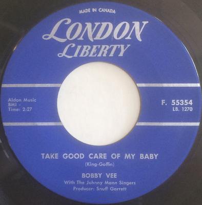 7-дюймовая пластинка BOBBY VEE - Take Good Care Of My Baby / Bashful F55354 London Liberty 1961 Канада Поп Б/у