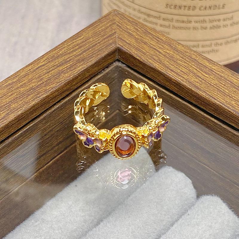 Средневековое Винтажное Цветное Эмалированное Цветок Бабочка Открывающийся Кольцо Женское Ретро Нишевое Высококлассное Легкая Роскошь Кольцо