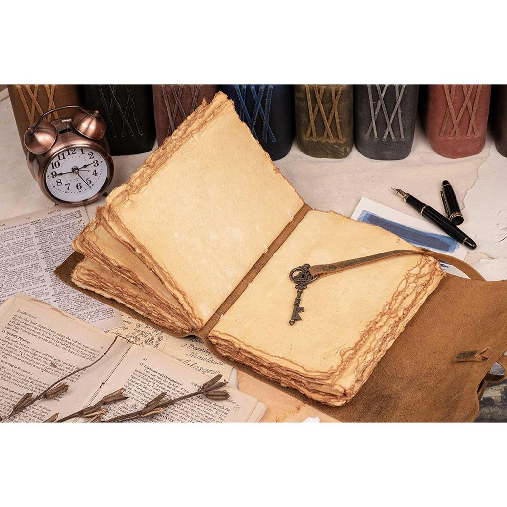 Винтажный кожаный дневник ручной работы - Винтажные страницы ручной работы - Старинная застежка на ключ - Зеленый цвет. Размер 6x4 дюйма