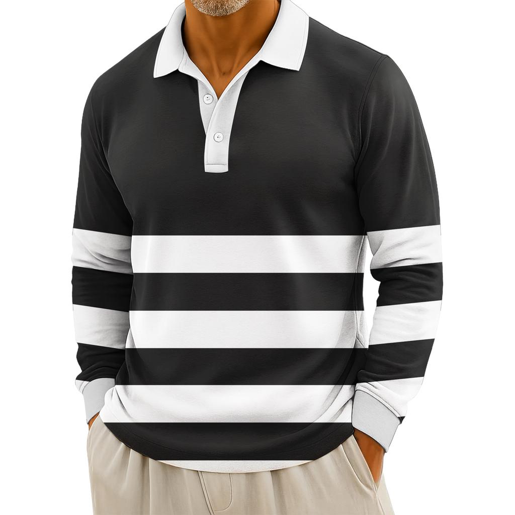 Мужские повседневные топы с длинными рукавами на пуговицах с полосатым принтом