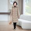 Middle-aged and elderly thickened long padded jacket women, hooded windproof padded jacket, simple solid color mother winter coat