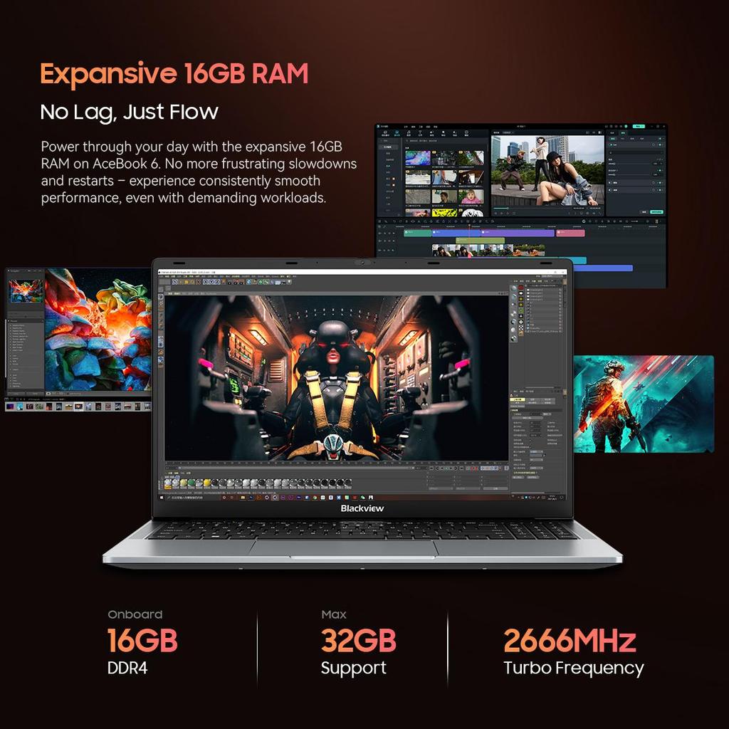 Blackview Ноутбук AceBook 6-го поколения Intel N150 15,6 дюйма 16 ГБ+256/512 ГБ