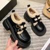 Autumn and Winter British Style Small Leather Shoes for Female New Student's Japanese Vintage Plush Warm Cotton Shoes for Women