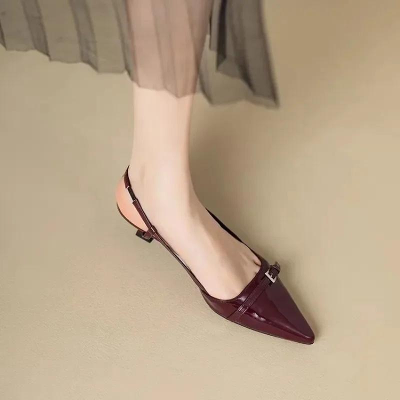 Sexy Women Sandals Low Heels Pointed Toe Ladeis Shoes for Women Designer Slingback Shoes Patent Leather Sandals Wedding Shoes