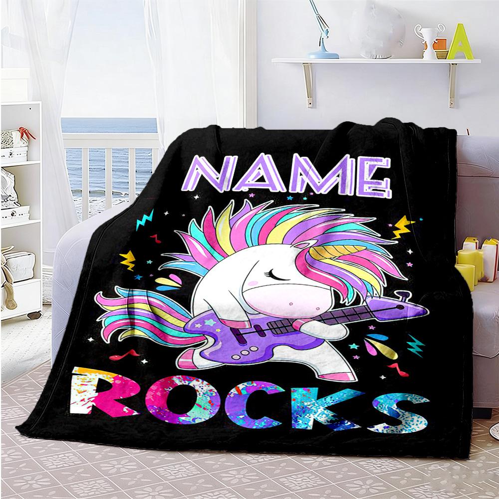 Rock64 Customize Text Blanket Multi-purpose Personalized Blanket Soft Warm Cozy Perfect for Picnics Chair Nap Living Room Four Seasons Multipurpose