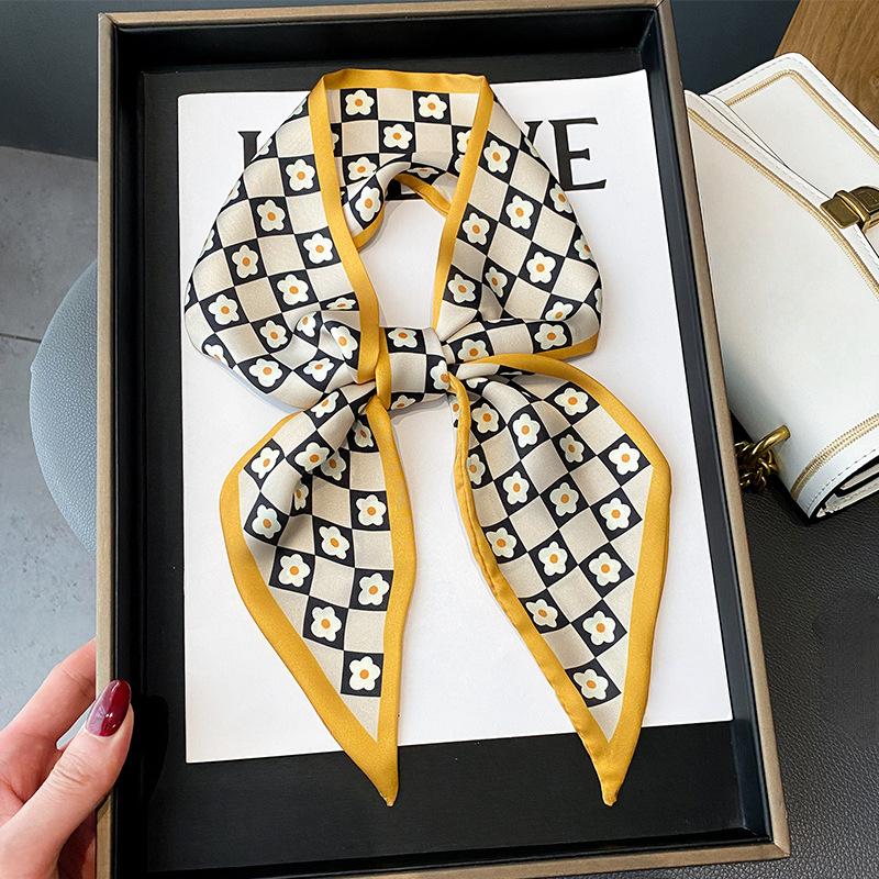 Women Silk Headbands Hair Ribbon Fashion Print 100x9.5cm Chic Skinny Tie Lady Bag Scarves Accessories Choker Bands