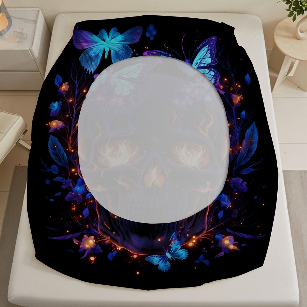 1 шт. Готический фиолетовый простыня на резинке с принтом черепа 100% полиэстер Прочный комплект постельного белья простыня для украшения дома спальни подарок на день рождения