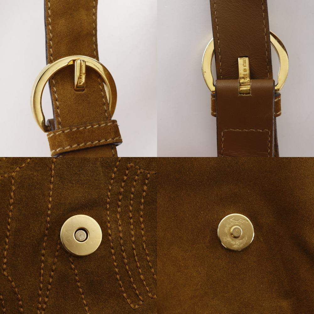 Salvatore Ferragamo Stitch design Shoulder Bag BZ-21 5695 Camel Suede Women Used