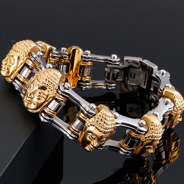 Аксессуары для велосипеда, большой размер 9 дюймов, длинные готические панк-черепа, голова Будды, велосипедная цепочка, браслеты, мужские ювелирные изделия из нержавеющей стали на руки