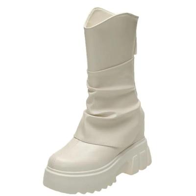 Модные женские сапоги до середины голени 9 см, осенние зимние мягкие кожаные мотоциклетные сапоги, высокие квадратные каблуки, женская обувь на толстом каблуке, Botas Mujer