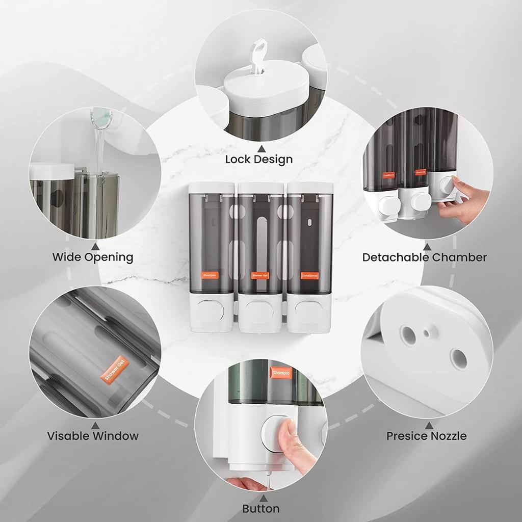 Настенный дозатор и органайзер для душа для ванной комнаты 3-в-1 - можно использовать для шампуня, кондиционера, лосьона для тела, мытья тела, ванной комнаты