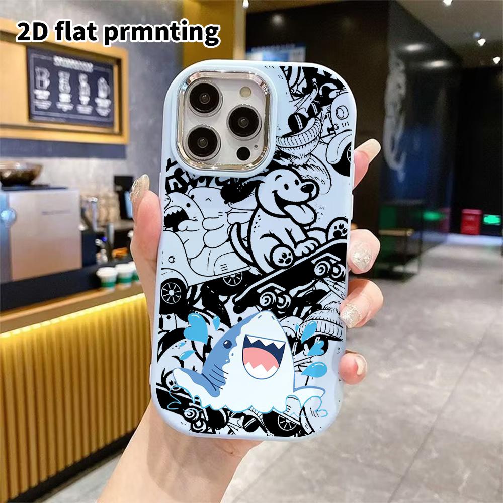 Phone Case: 2D flat design, suitable for iPhone 18, 17, 16, 15, 14, 13 Pro protective case, ghost little shark, perfect Christmas and Halloween holida