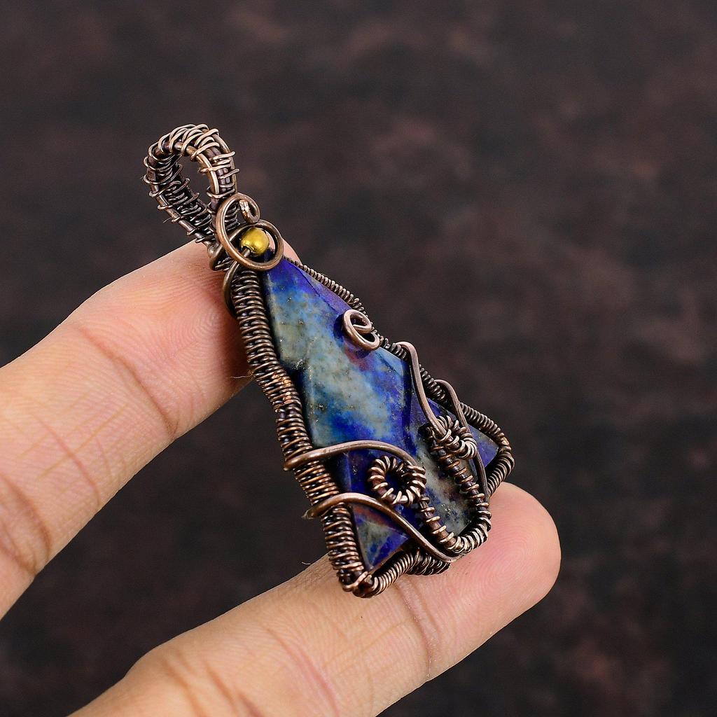 Подвеска из лазурита, подвеска из медной проволоки, подвеска из драгоценного камня ручной работы, украшение на рождественскую елку, подарок на помолвку, очень красивые медные украшения