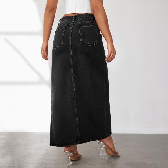 Женская макси-юбка с высокой талией и боковым разрезом, джинсовая юбка, сплошная цветная длинная юбка, на пуговицах, на молнии, юбка с карманами