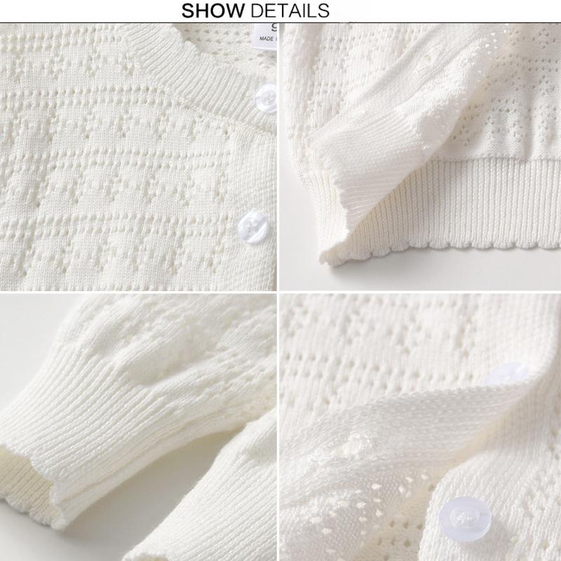 Корейский детский свитер-жакет с круглым вырезом и ажурной вязкой, тонкий вязаный кардиган для девочек на весну и лето