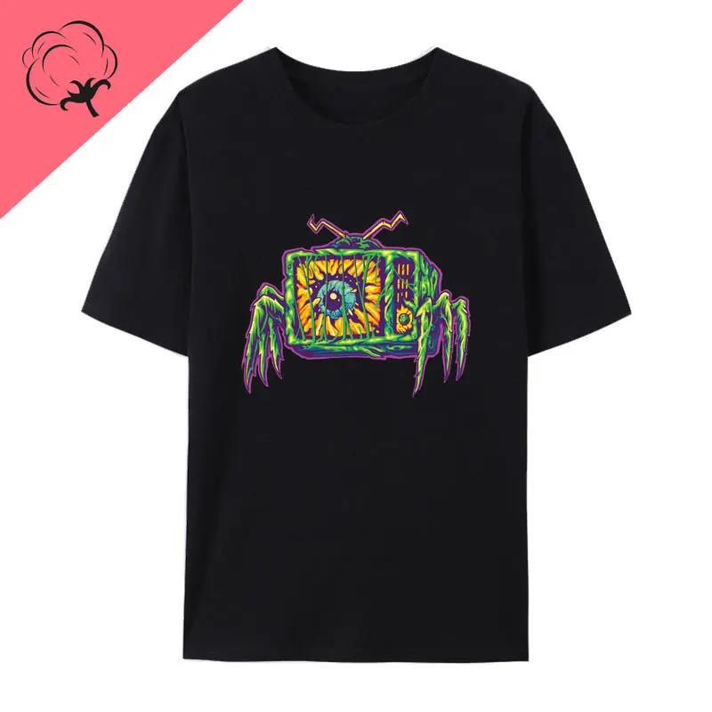 Monster Television Crawling Terror Creature Cotton T Shirt Scary Halloween Street Fashion Clothing Creative Casual Camisetas