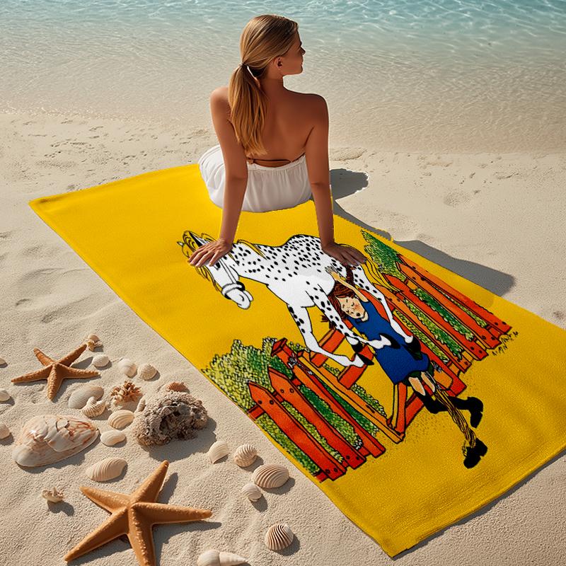 proof beach towel with a Pippi Longstocking pattern - soft,absorbent,quick-drying,machine washable - perfect for swimming,camping,bathing