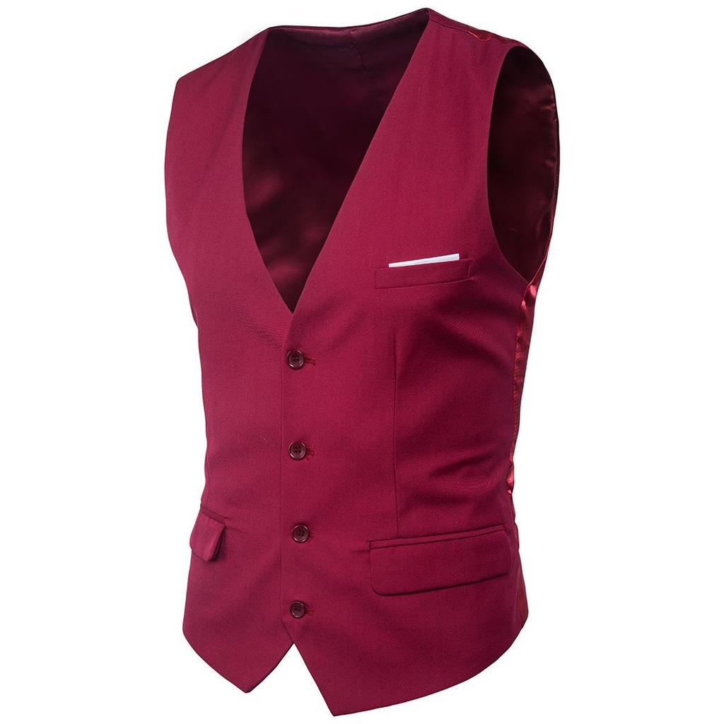 Men's Slim Korean Style Solid Color Groomsmen Vest XF001, Multi-Size Options