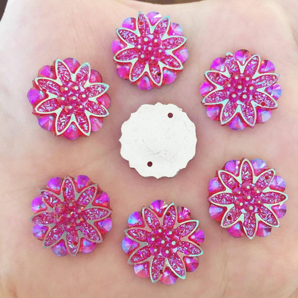 AB Смола Цветок Стразы Свадебное украшение с плоской задней частью 2 отверстия 20шт. 18мм