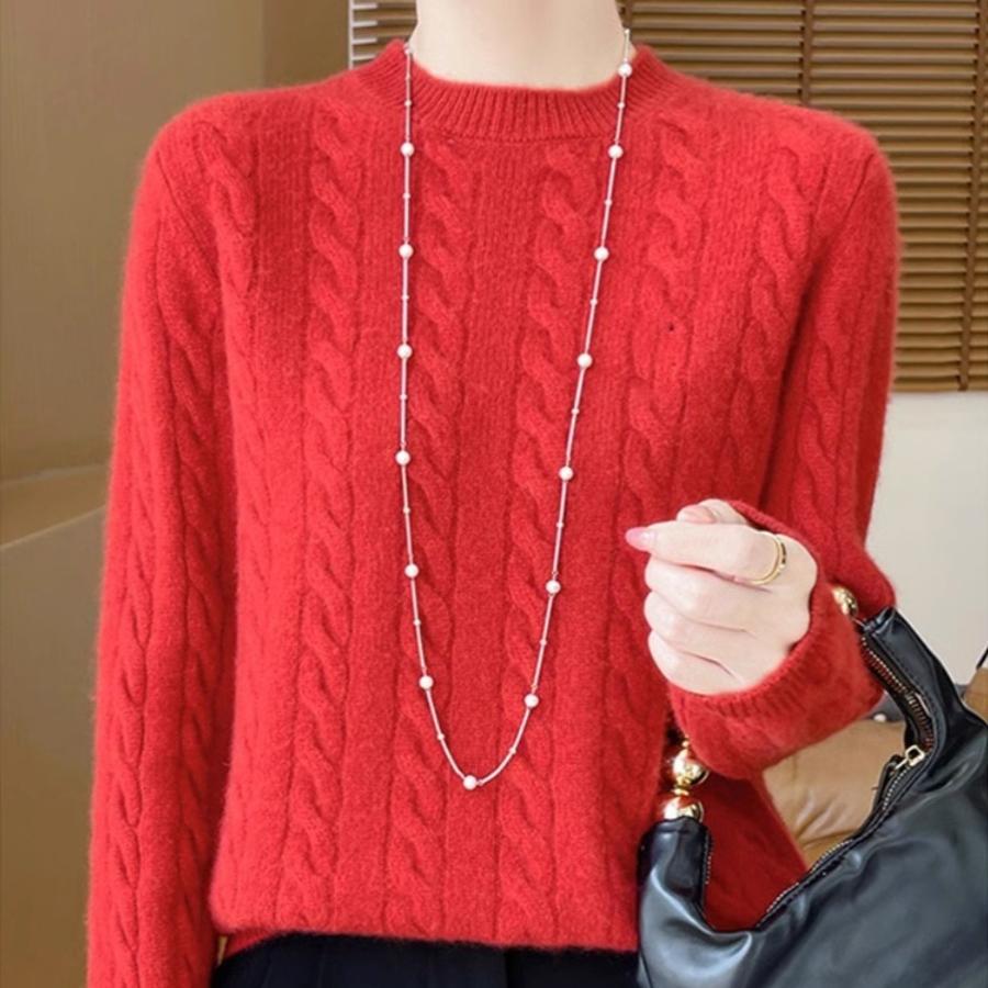Женский свитер из 100% чистой шерсти, круглый вырез, утолщенный, мягкий пуловер - универсальная мода для осени и зимы
