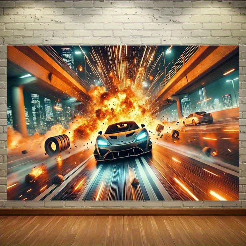 1 piece racing car competition explosion backdrop cloth photography studio prop - suitable for home decoration party