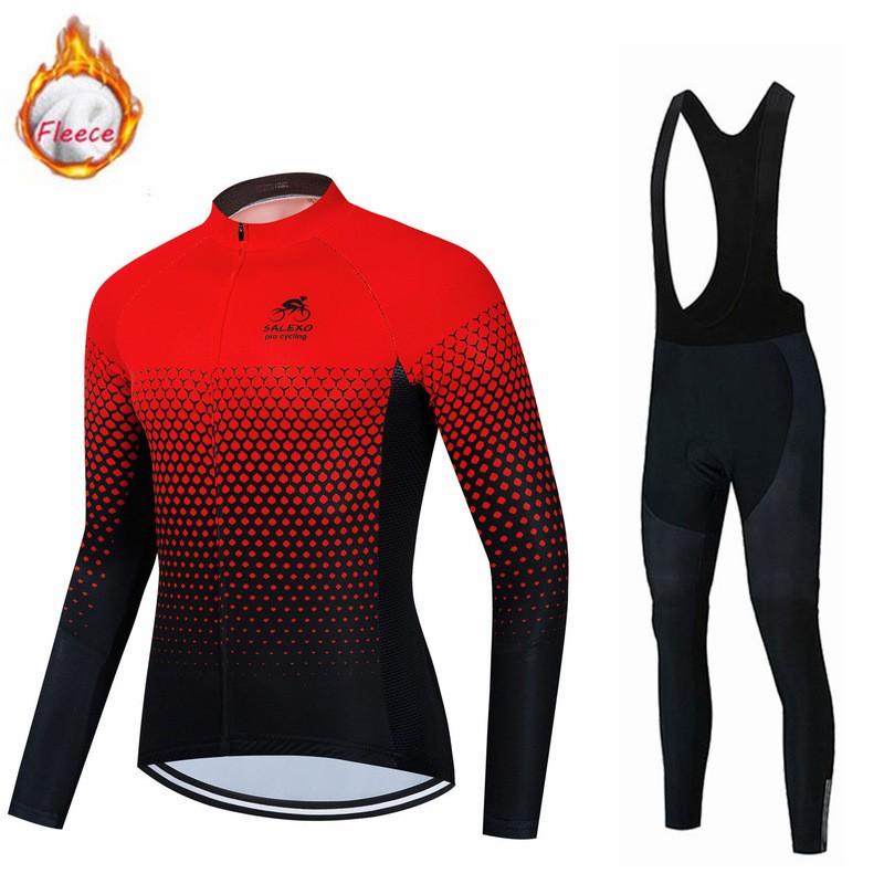 Winter Thermal Long Sleeve Cycling Jersey With Bib Shorts Road Racing Training
