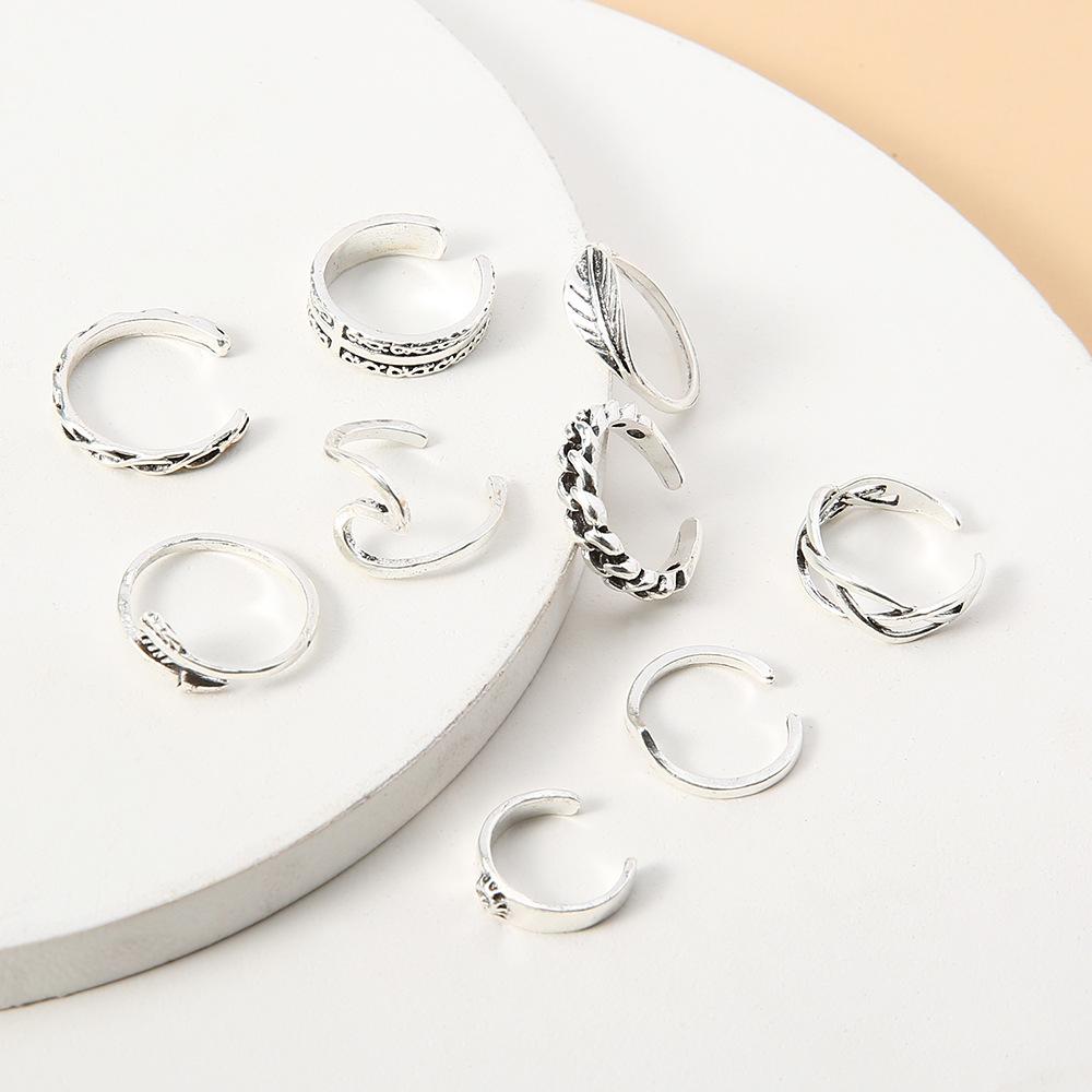 9PCS Vacation Heart Ring Summer Foot Finger Ring Knuckle Ring Toe Rings Set Foot Jewelry