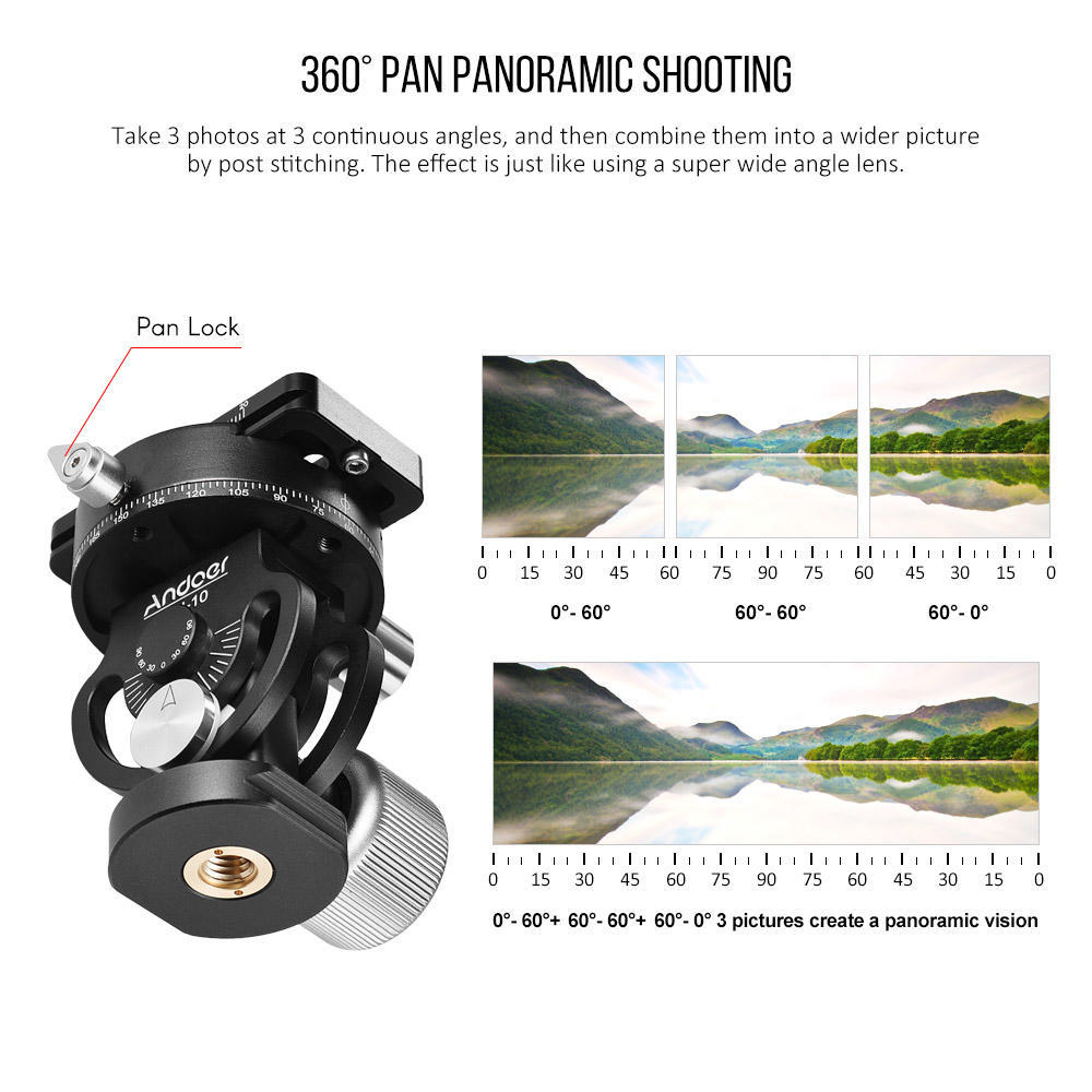 Andoer VH-10 2 Way Pan/Tilt Tripod Head Panoramic Bird Watching Photography Head with Quick Release
