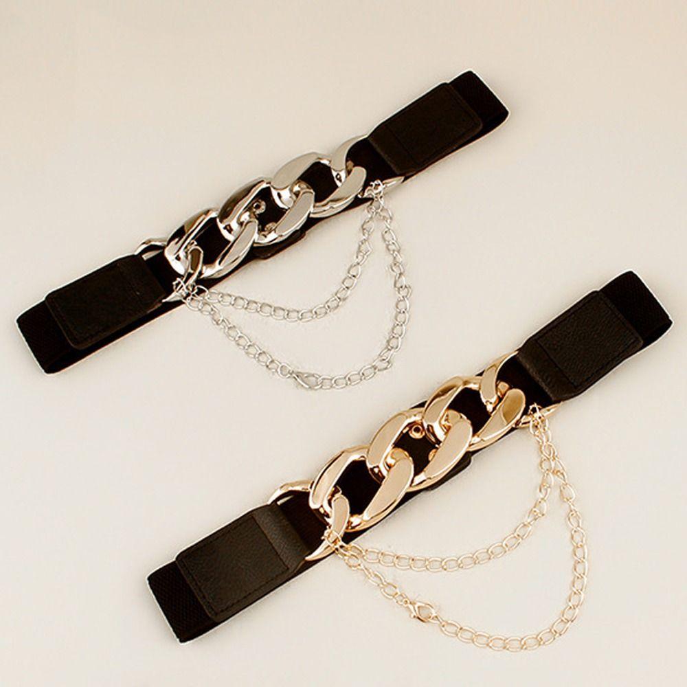 Elastic Stretch Chain Waist Belt Back Buckle Waistband Ladies Dress Cummerbund Wild Skirt Bands