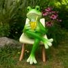 Resin Frog Sit Chair Sculpture Cute Frog Desktop Figurine Rocking Chair Frog Statue  Balcony Patio