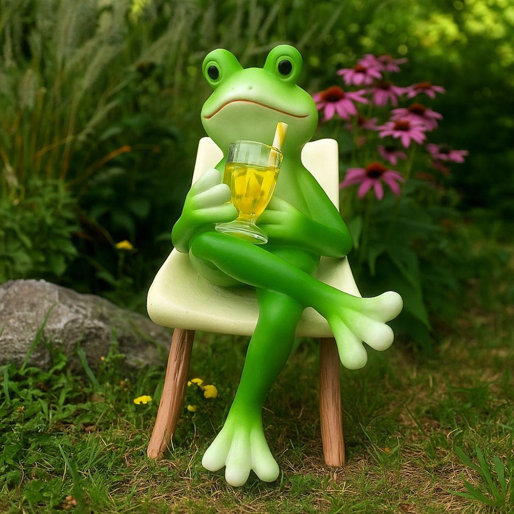 Resin Frog Sit Chair Sculpture Cute Frog Desktop Figurine Rocking Chair Frog Statue  Balcony Patio