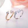 Women's Double Love Heart Open Ring Shiny Zircon Copper Wedding Bridal Jewelry