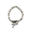 QIGO White Glass Pearl Cross Elastic Rosary Bracelets Religious Zircon For Women