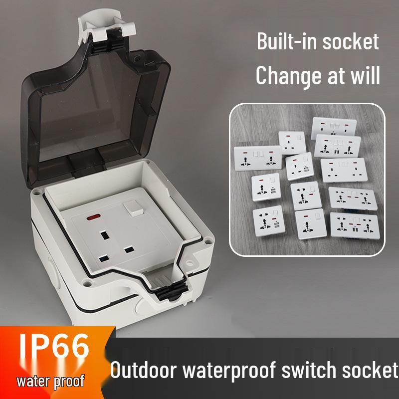 British Outdoor Waterproof IP66 Socket, European/German Standard Waterproof Box