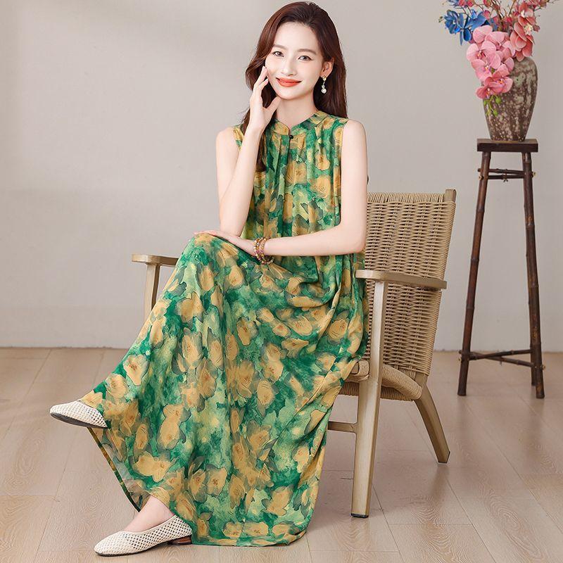 Элегантное платье большого размера с цветочным принтом для женщин среднего возраста, летнее хлопковое длинное платье