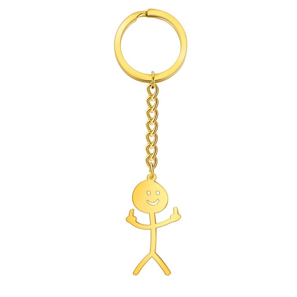 Interesting Stainless Steel Keychain With Funny Character In The Middle Finger